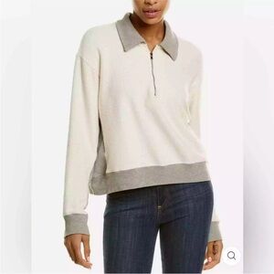 NWT MONROW REVERSED SUPER SOFT POLO SWEATSHIRT CREAM GRAY SIZE XL